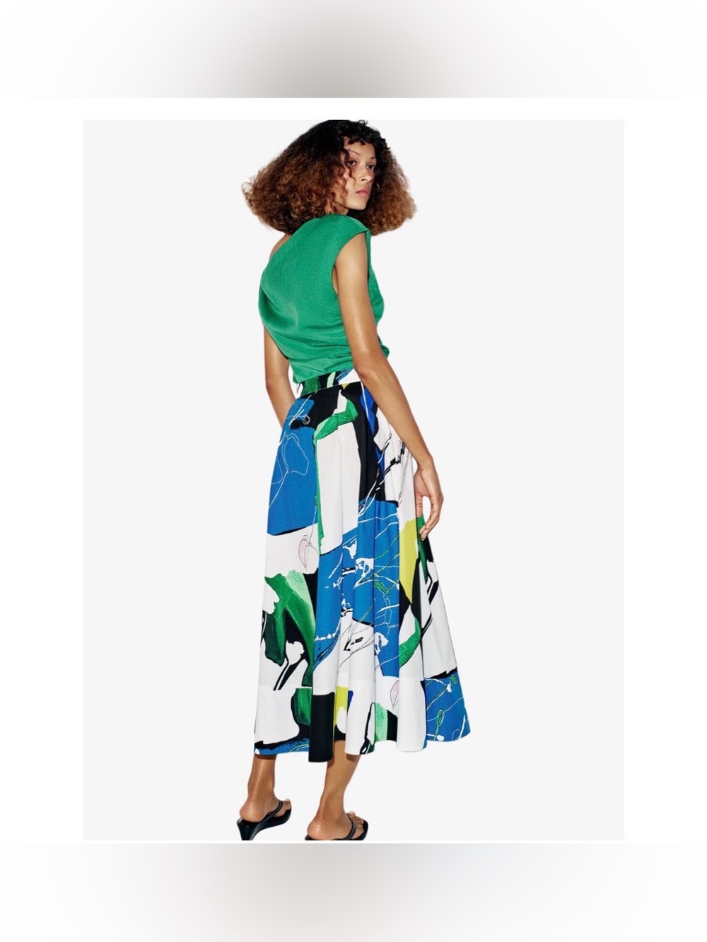 Zara Midi Pleated Printed Skirt Cotton Abstract artsy Skirt , size M - Picture 5 of 14